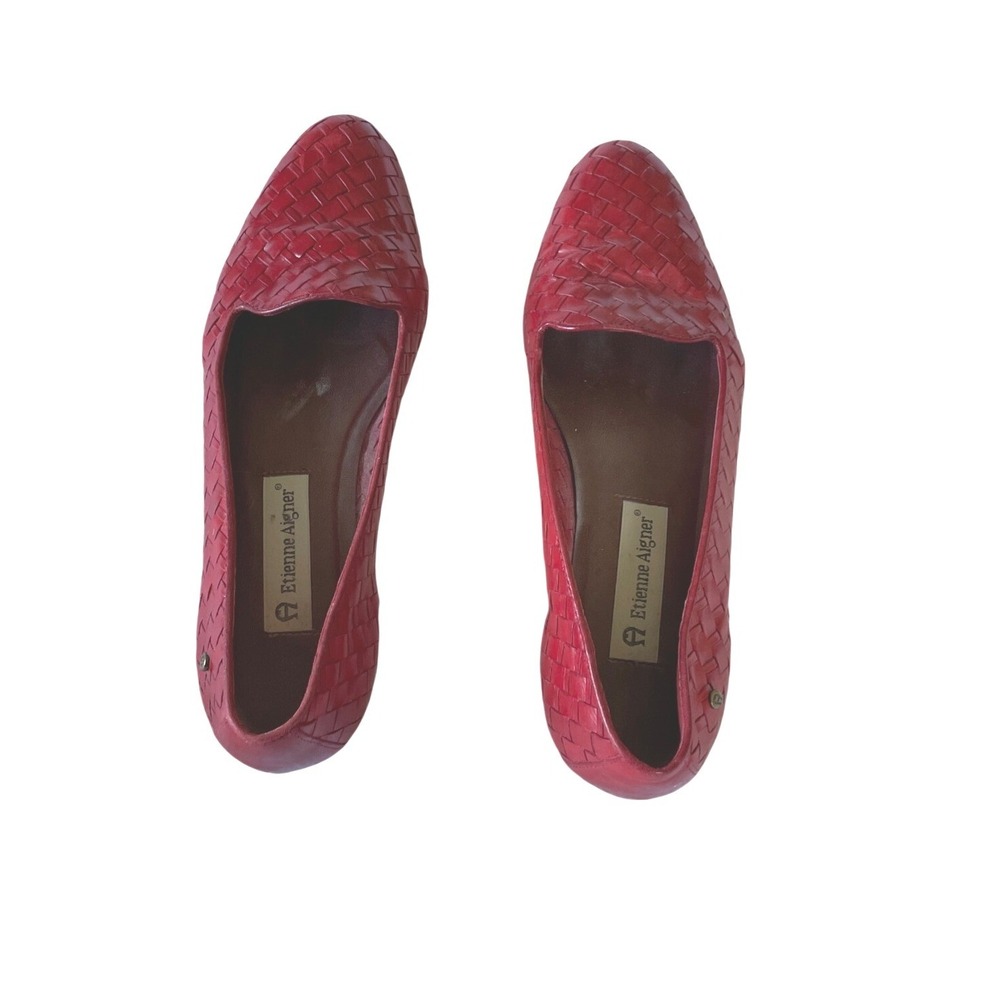 Etienne Aigner Womens Flats 8.5N Loafers Red Weave Woven Leather Slip On